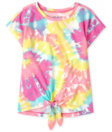 Childrens Place Pink Multi Rainbow Print Tie Front Top